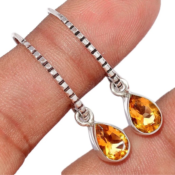 Stunning Golden Yellow Natural Citrine 925 Sterling Silver Drop Earrings - Picture 11 of 11